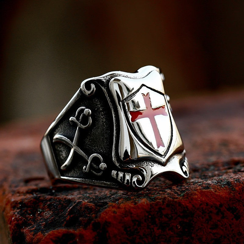 Wholesale Punk shield cross dripping rubber ring